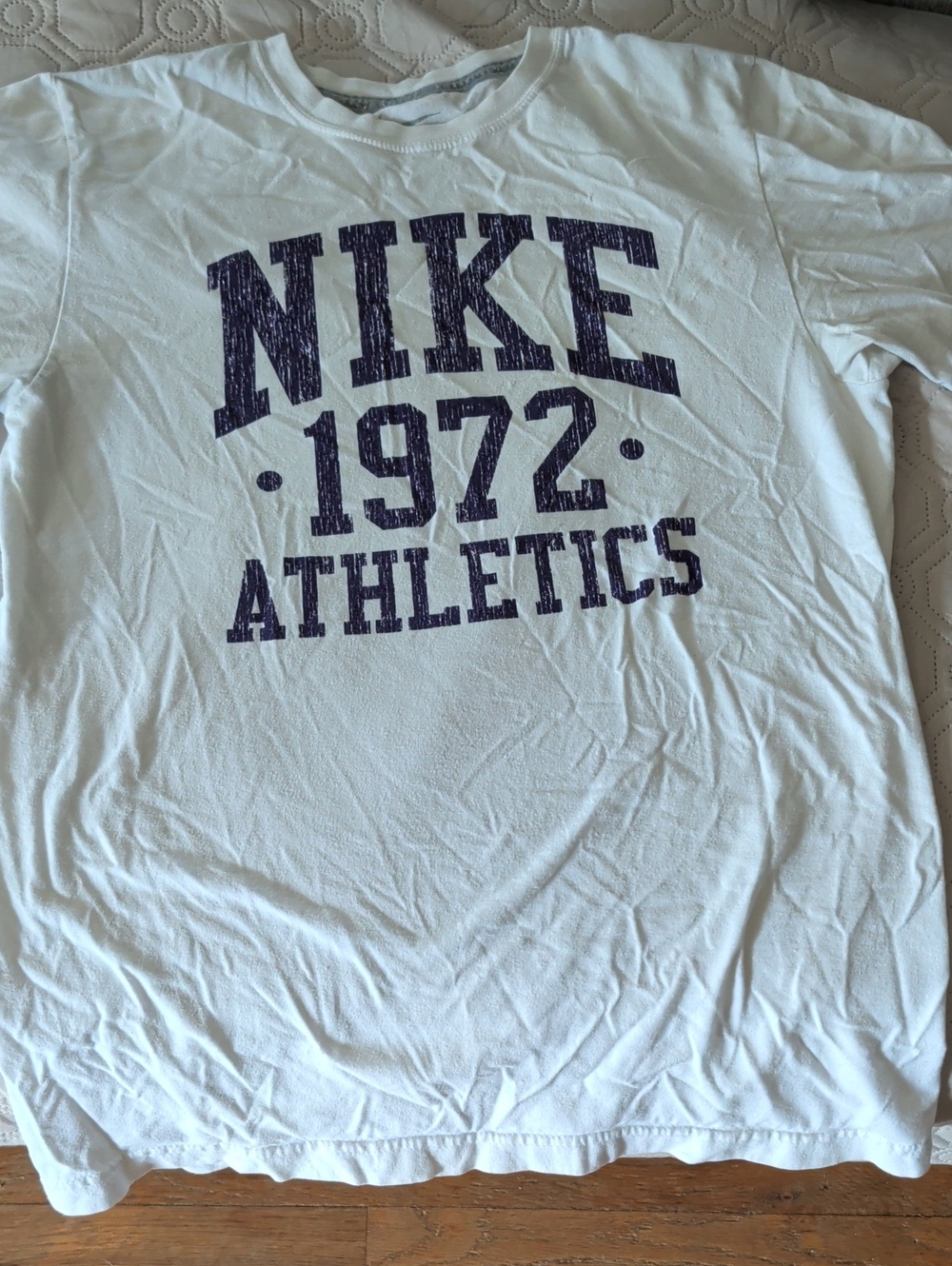 Nike White Short-Sleeve Tee with Navy 'NIKE 1972 ATHLETICS' Graphic